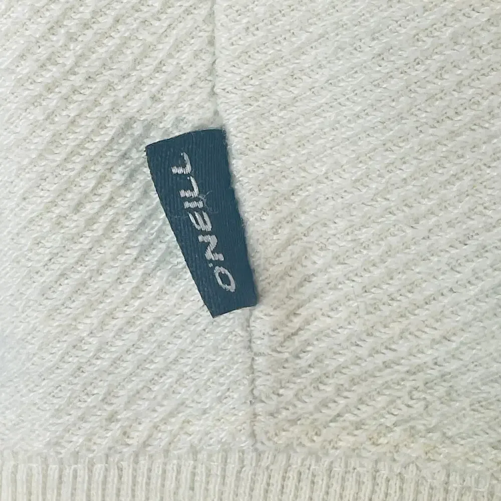 O’Neill Men’s Medium Cream Blue Striped Full Zip Hoodie Surf Skate Standard Fit